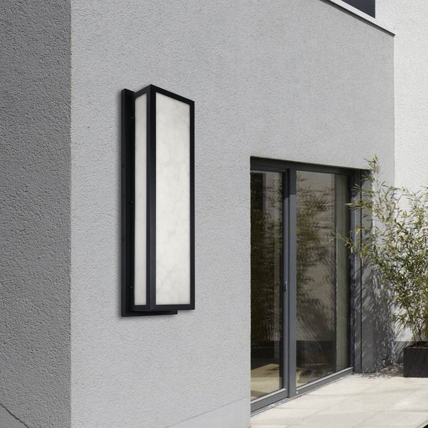 25 in. 30-Watt Black Outdoor Rectangle Hardwired Integrated LED Lantern Wall Sconce with Resin Shade 3000K Waterproof