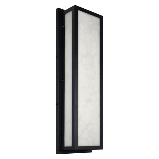 YANSUN 25 in. 30-Watt Black Outdoor Rectangle Hardwired Integrated LED Lantern Wall Sconce with Resin Shade 3000K Waterproof