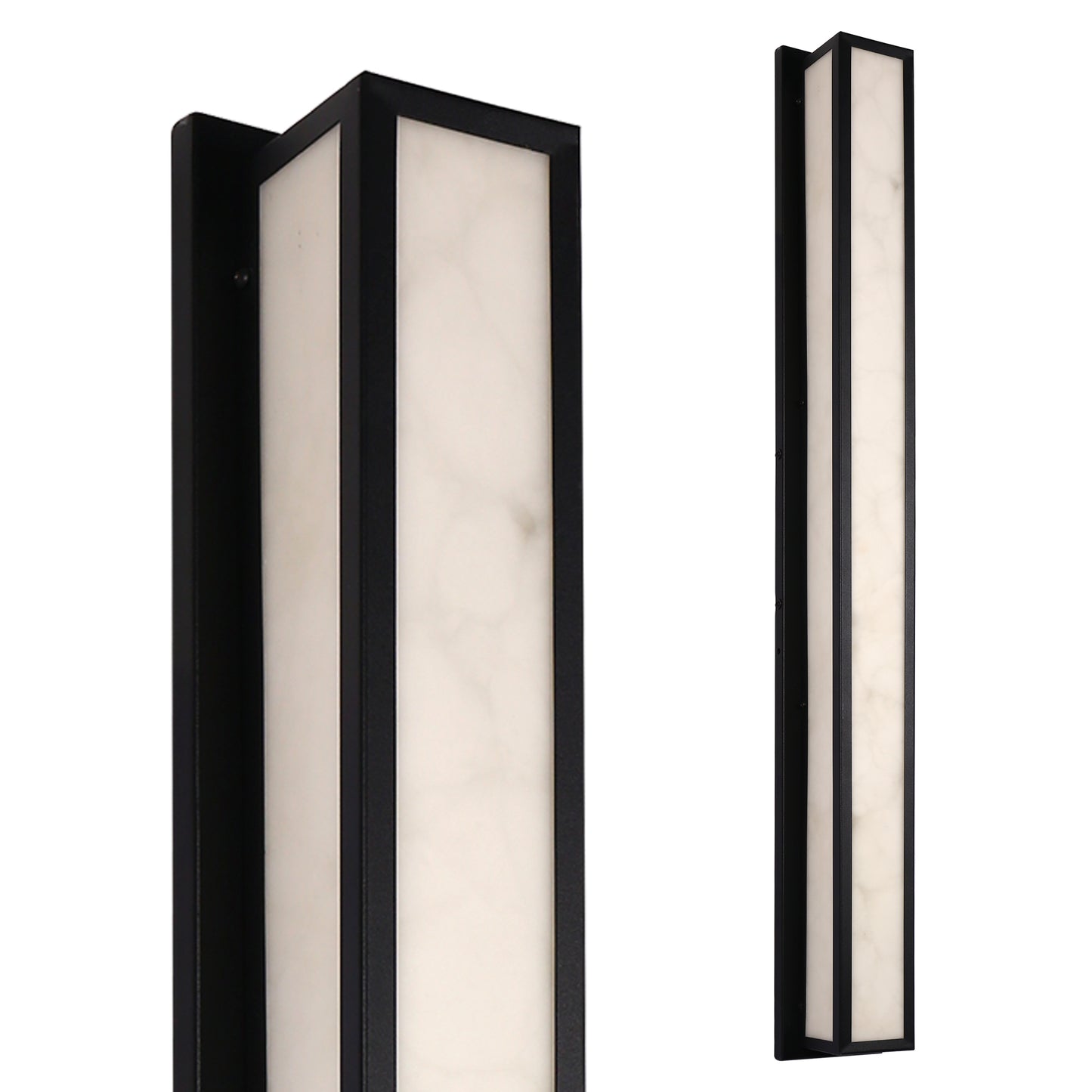 41 in. 30-Watt Black Outdoor Rectangle Hardwired Integrated LED Lantern Wall Sconce with Resin Shade 3000K Waterproof