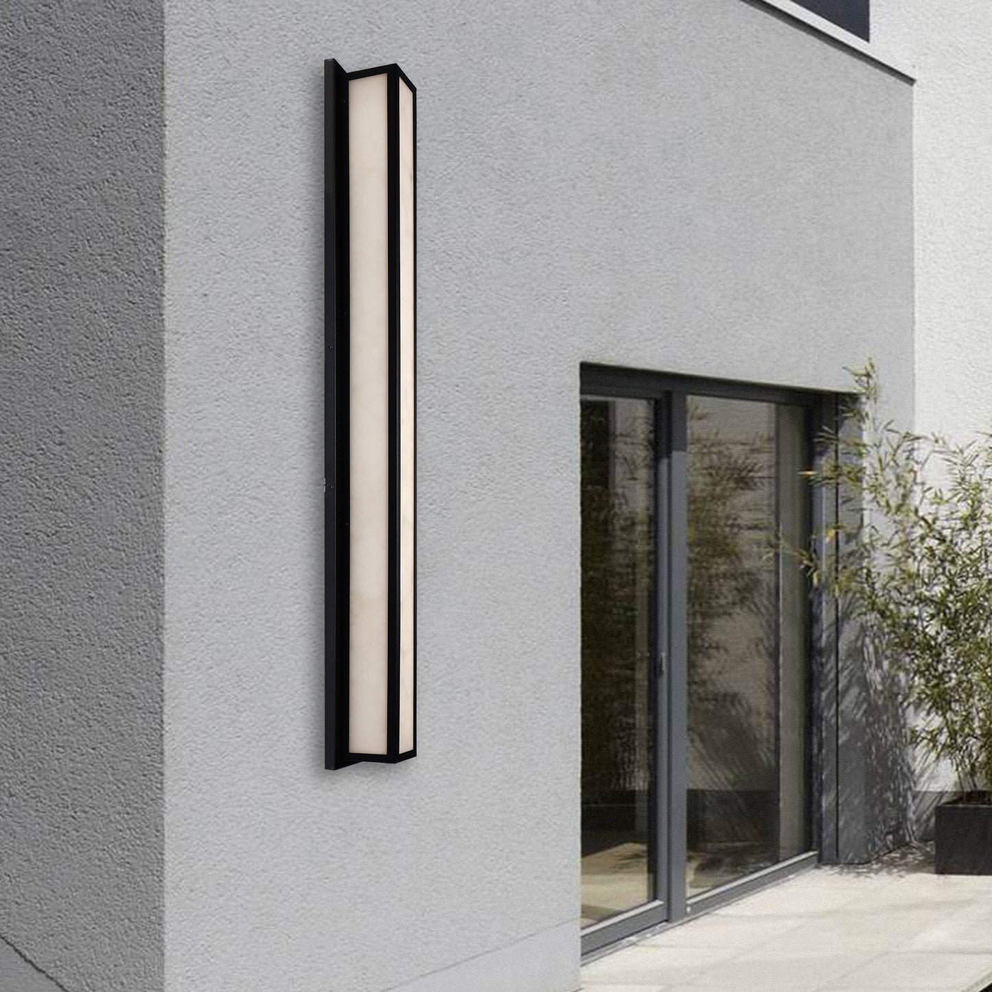 41 in. 30-Watt Black Outdoor Rectangle Hardwired Integrated LED Lantern Wall Sconce with Resin Shade 3000K Waterproof