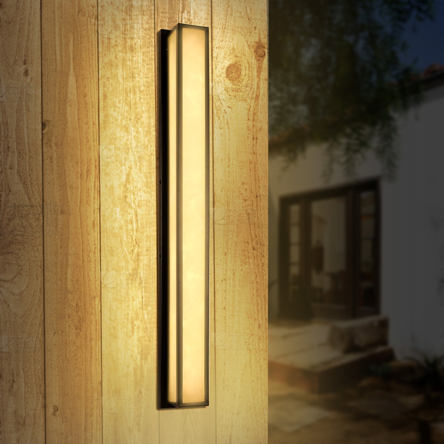 YANSUN 30W Integrated LED Outdoor Wall Sconce with Faux Alabaster Shade, Modern Rectangle Waterproof IP65 Fixture, 40.55 In. Height