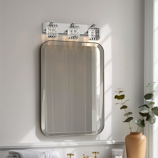 24 in. 3-Light Elegant Crystal Bathroom Integrated LED Vanity Light, Chrome Finish with Clear Glass Shades