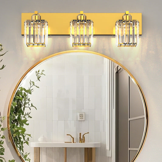 24 in. 3-Light Elegant Crystal Bathroom Integrated LED Vanity Light, Gold Finish with Clear Glass Shades