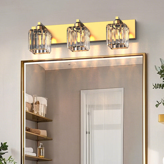 24 in. 3-Light Elegant Crystal Bathroom Integrated LED Vanity Light, Gold Finish with Clear Glass Shades