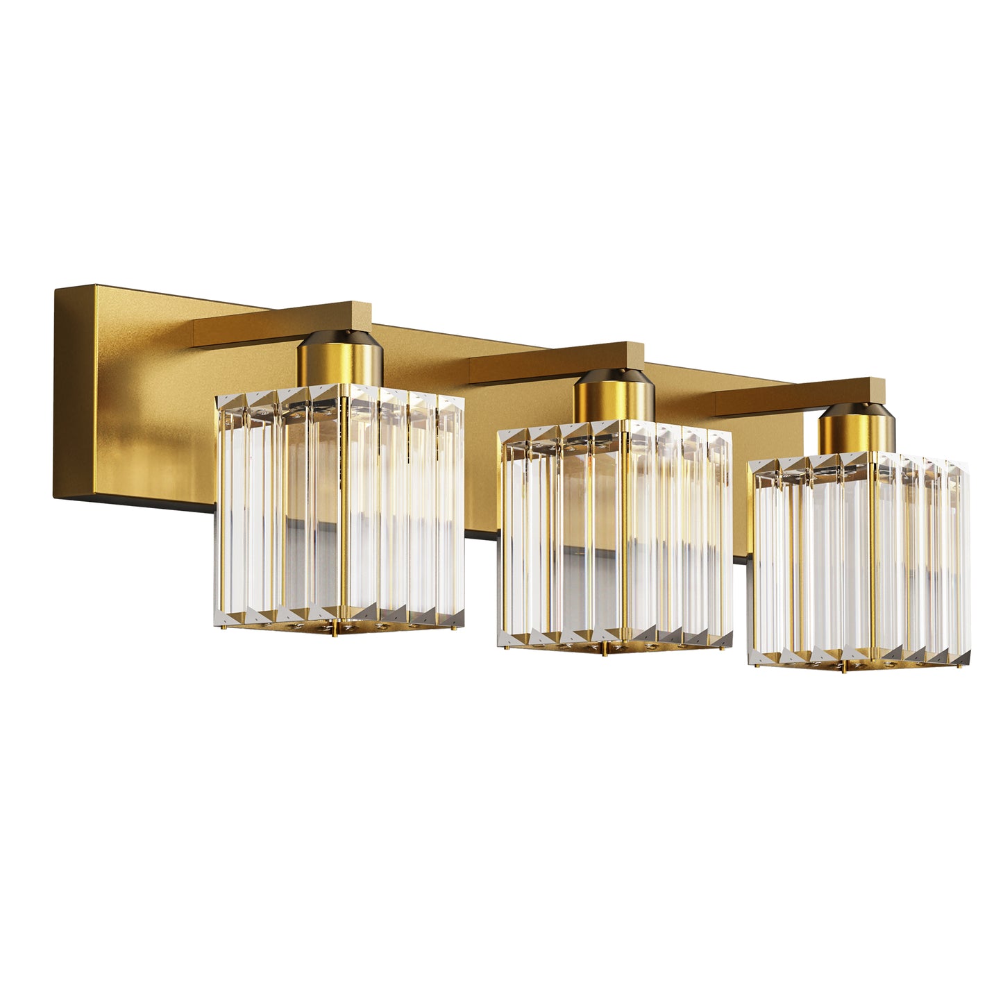 24 in. 3-Light Elegant Crystal Bathroom Integrated LED Vanity Light, Gold Finish with Clear Glass Shades