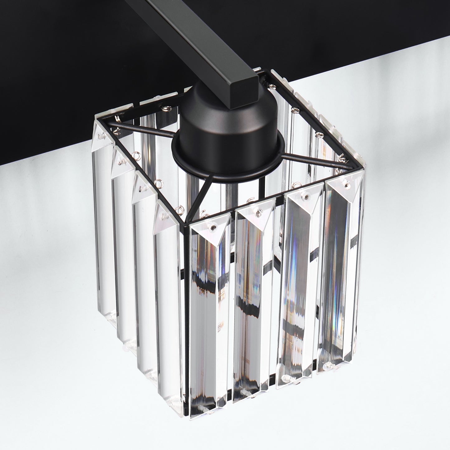 32 in. 4-Light Modern Crystal Black Bathroom Integrated LED Vanity Light Fixture with Clear Glass Shades