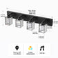 32 in. 4-Light Modern Crystal Black Bathroom Integrated LED Vanity Light Fixture with Clear Glass Shades