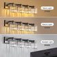 32 in. 4-Light Modern Crystal Black Bathroom Integrated LED Vanity Light Fixture with Clear Glass Shades