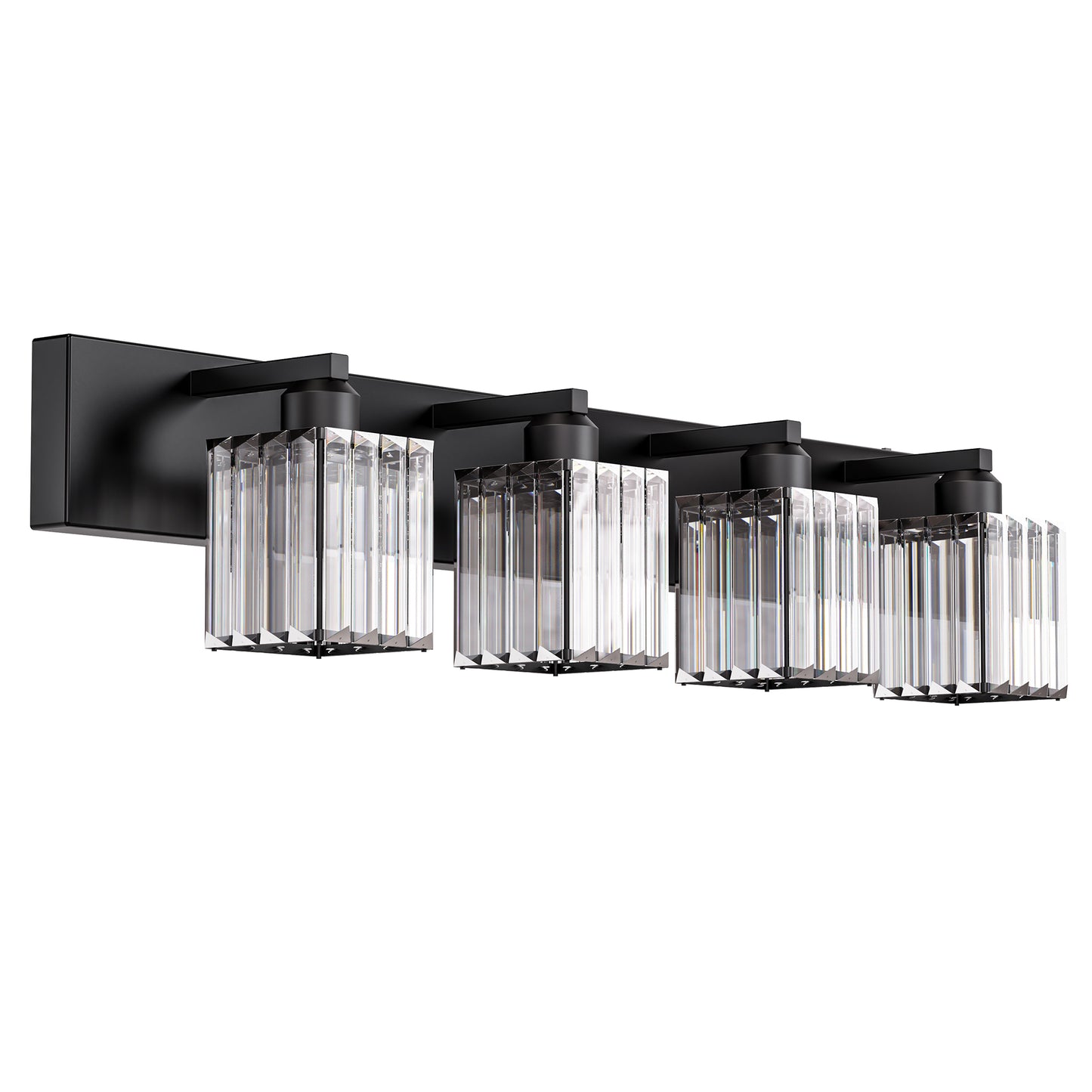 32 in. 4-Light Modern Crystal Black Bathroom Integrated LED Vanity Light Fixture with Clear Glass Shades