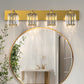 32 in. 4-Light Modern Crystal Bathroom Vanity Light Integrated LED Fixture, Gold with Clear Glass Shades