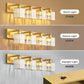 32 in. 4-Light Modern Crystal Bathroom Vanity Light Integrated LED Fixture, Gold with Clear Glass Shades