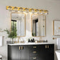 32 in. 4-Light Modern Crystal Bathroom Vanity Light Integrated LED Fixture, Gold with Clear Glass Shades