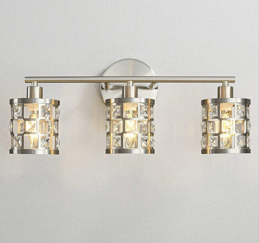 19.88 in. 3-Light Brushed Nickel Modern Industrial Bathroom Vanity Light Over Mirror with Crystal Shade