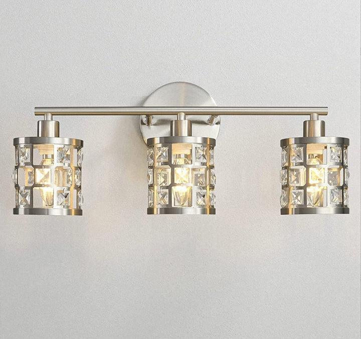 YANSUN 19.88 in. 3-Light Brushed Nickel Modern Industrial Bathroom Vanity Light Over Mirror with Crystal Shade