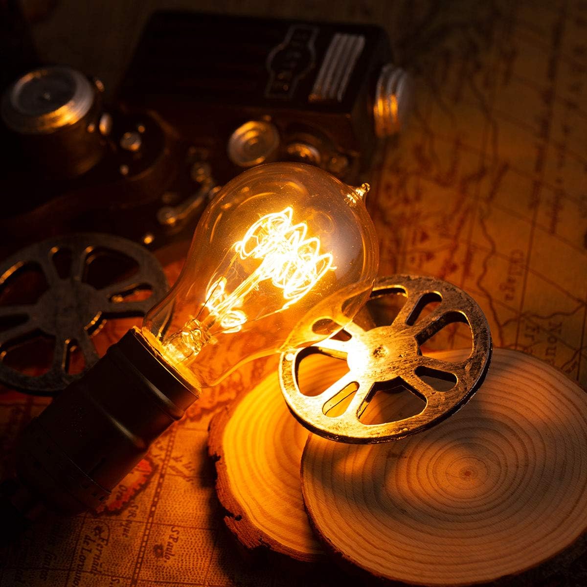 4 Pack Vintage Edison Bulbs with Filament, 60W Dimmable E26 A19 Antique Light, Golden Finish Industrial Design Amber Warm ,Omnidirectional 360 Degrees Angles