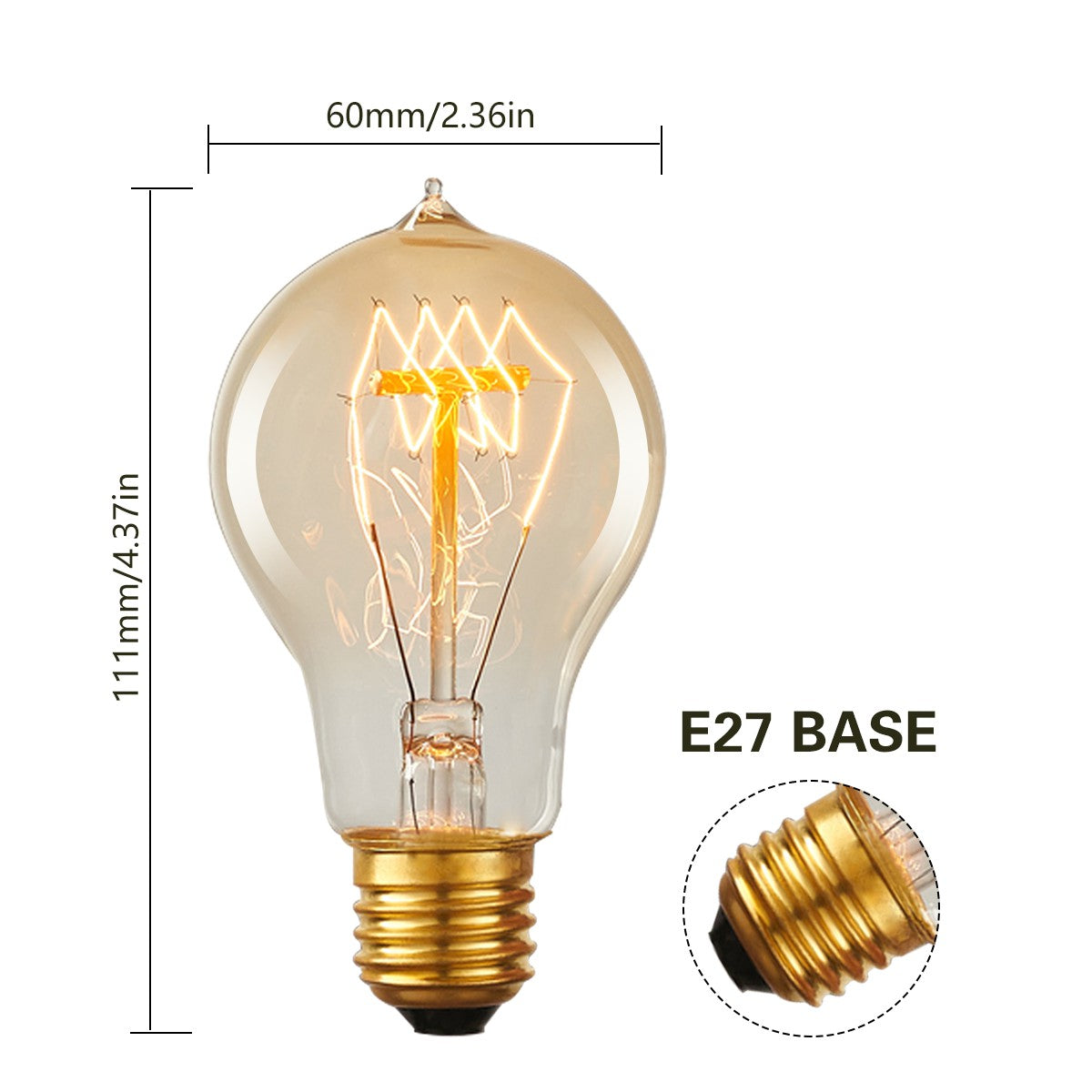 4 Pack Vintage Edison Bulbs with Filament, 60W Dimmable E26 A19 Antique Light, Golden Finish Industrial Design Amber Warm ,Omnidirectional 360 Degrees Angles