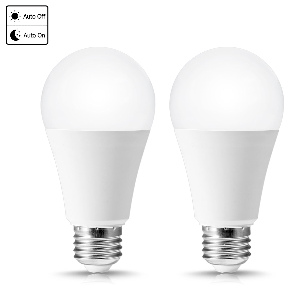 YANSUN 60W Equivalent A19 LED Light Bulb - Dusk to Dawn Sensor, Bright White 3000K (2-Pack)