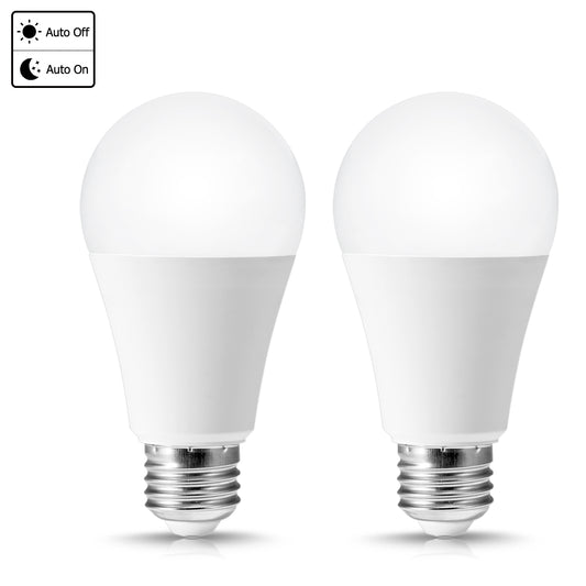 YANSUN 60W Equivalent A19 LED Light Bulb - Dusk to Dawn Sensor, Bright White 3000K (2-Pack)