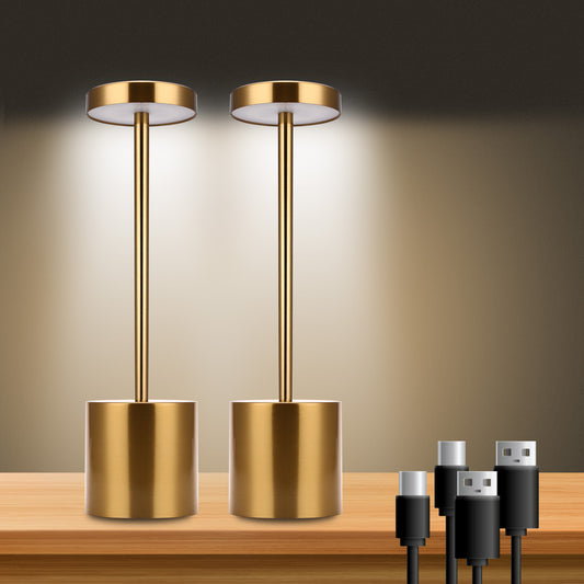 10 in. Gold Cordless Rechargeable Integrated LED Table Lamp, Stepless Brightness Task and Reading Desk Lamps (2-Pack)
