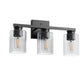 18 in. 3-Light Black Vanity Light with Clear Glass Shades for Bathroom