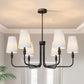 33.8 in. 6-Light Black Farmhouse Chandelier with White Linen Shades for Budget Homes