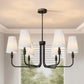 33.8 in. 6-Light Black Farmhouse Chandelier with White Linen Shades for Budget Homes