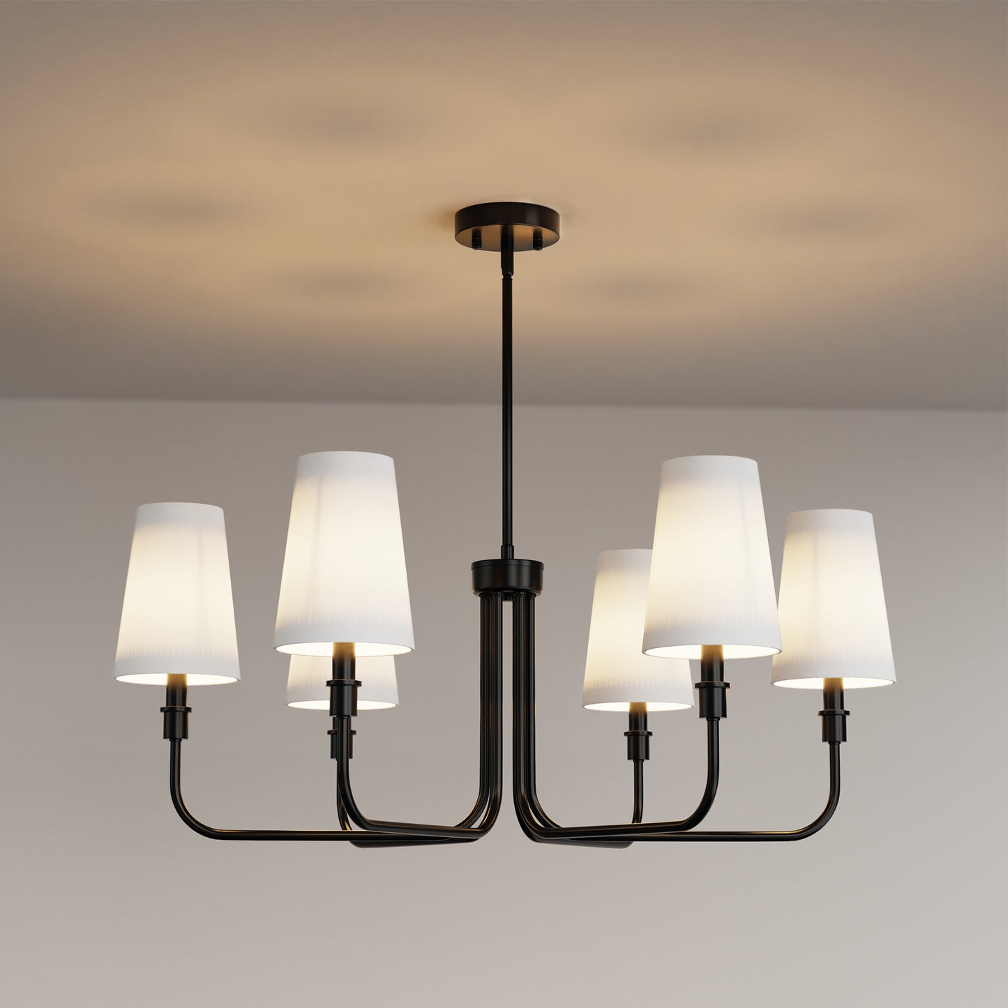 33.8 in. 6-Light Black Farmhouse Chandelier with White Linen Shades for Budget Homes