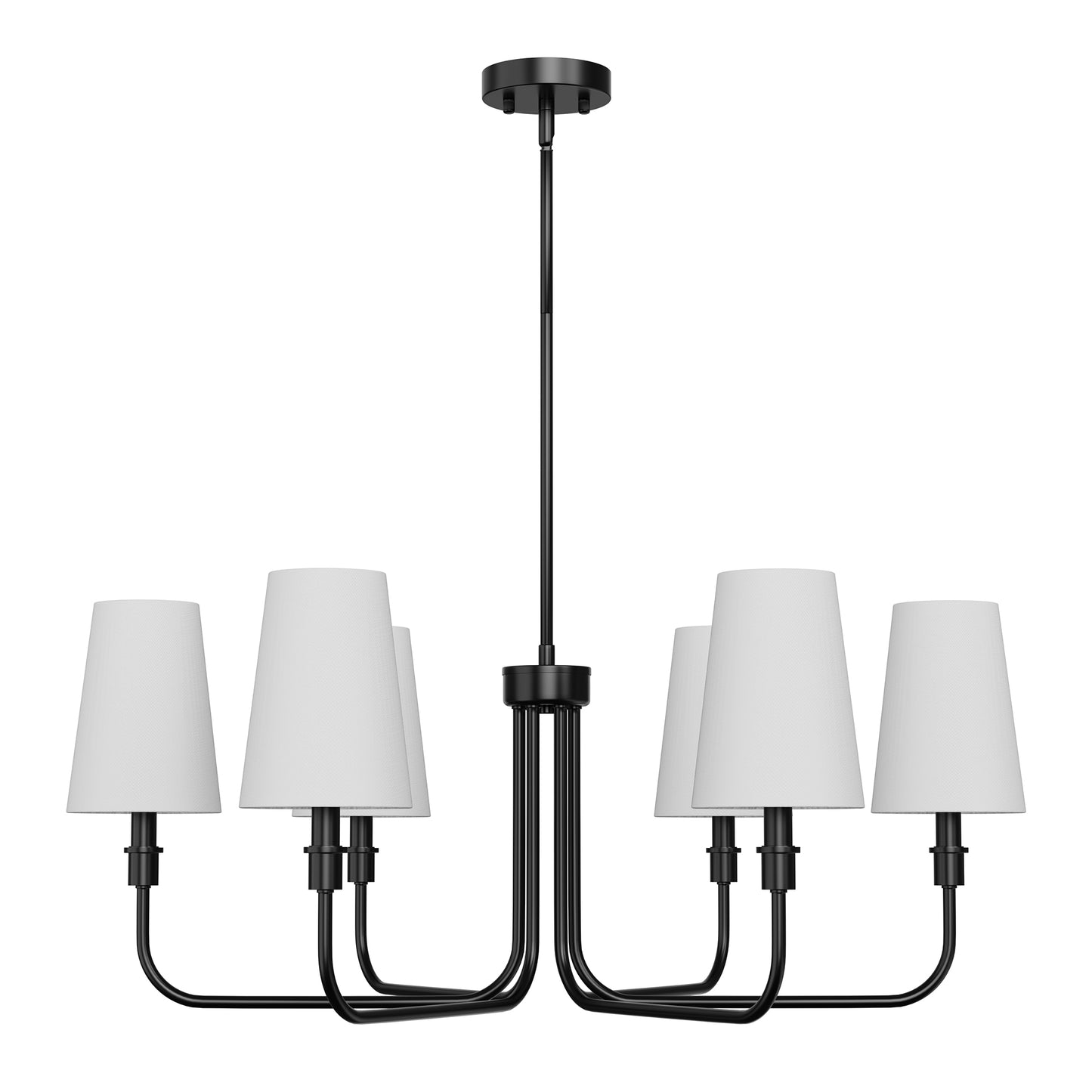33.8 in. 6-Light Black Farmhouse Chandelier with White Linen Shades for Budget Homes