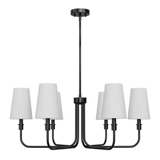 YANSUN 6-Light Industrial Black Chandelier with Tapered Fabric Shade E12 for Dining Room or Foyer Kitchen (Bulbs No Included)