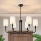 33 in. 6-Light Black Farmhouse Chandelier with White Linen Shades for Budget Homes