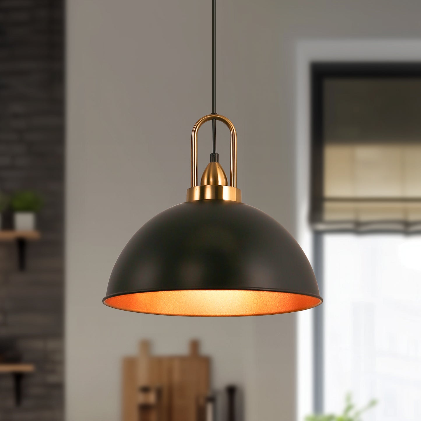 14 in. 1-Light Matte Black Farmhouse Pendant Light Hanging Industrial Ceiling Lights Fixture for Kitchen Island (2-Pack)