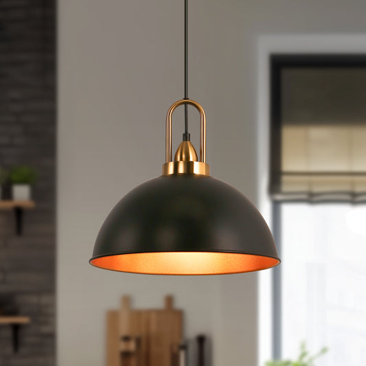 14 in. 1-Light Matte Black Farmhouse Pendant Light Hanging Industrial Ceiling Lights Fixture for Kitchen Island (2-Pack)