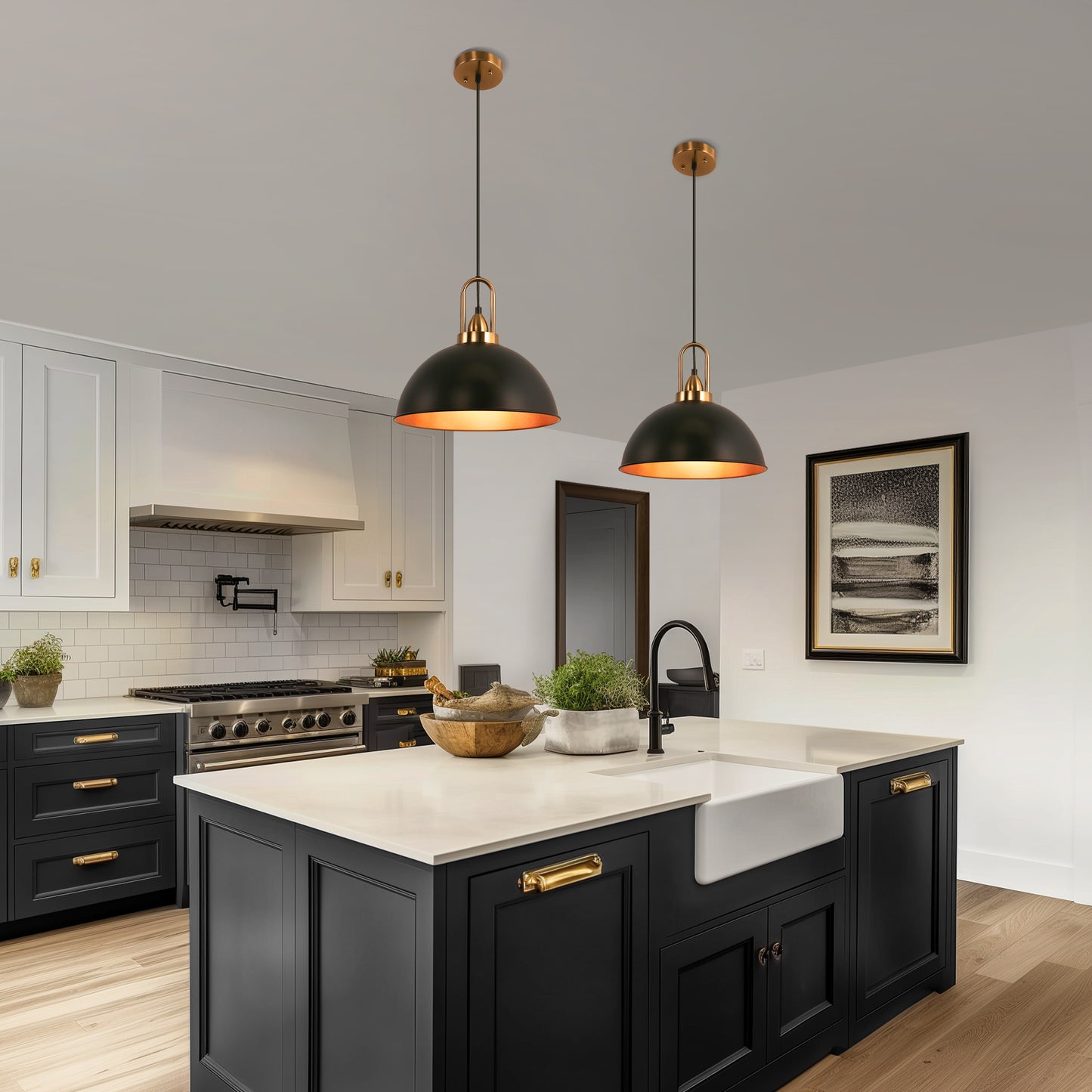 14 in. 1-Light Matte Black Farmhouse Pendant Light Hanging Industrial Ceiling Lights Fixture for Kitchen Island (2-Pack)
