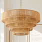 20in. 6-Light Hand Woven Rattan Pendant Light, Boho Brown Large Farmhouse Chandelier 4-Tier Rattan Shade for Living Room