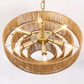 20in. 6-Light Hand Woven Rattan Pendant Light, Boho Brown Large Farmhouse Chandelier 4-Tier Rattan Shade for Living Room