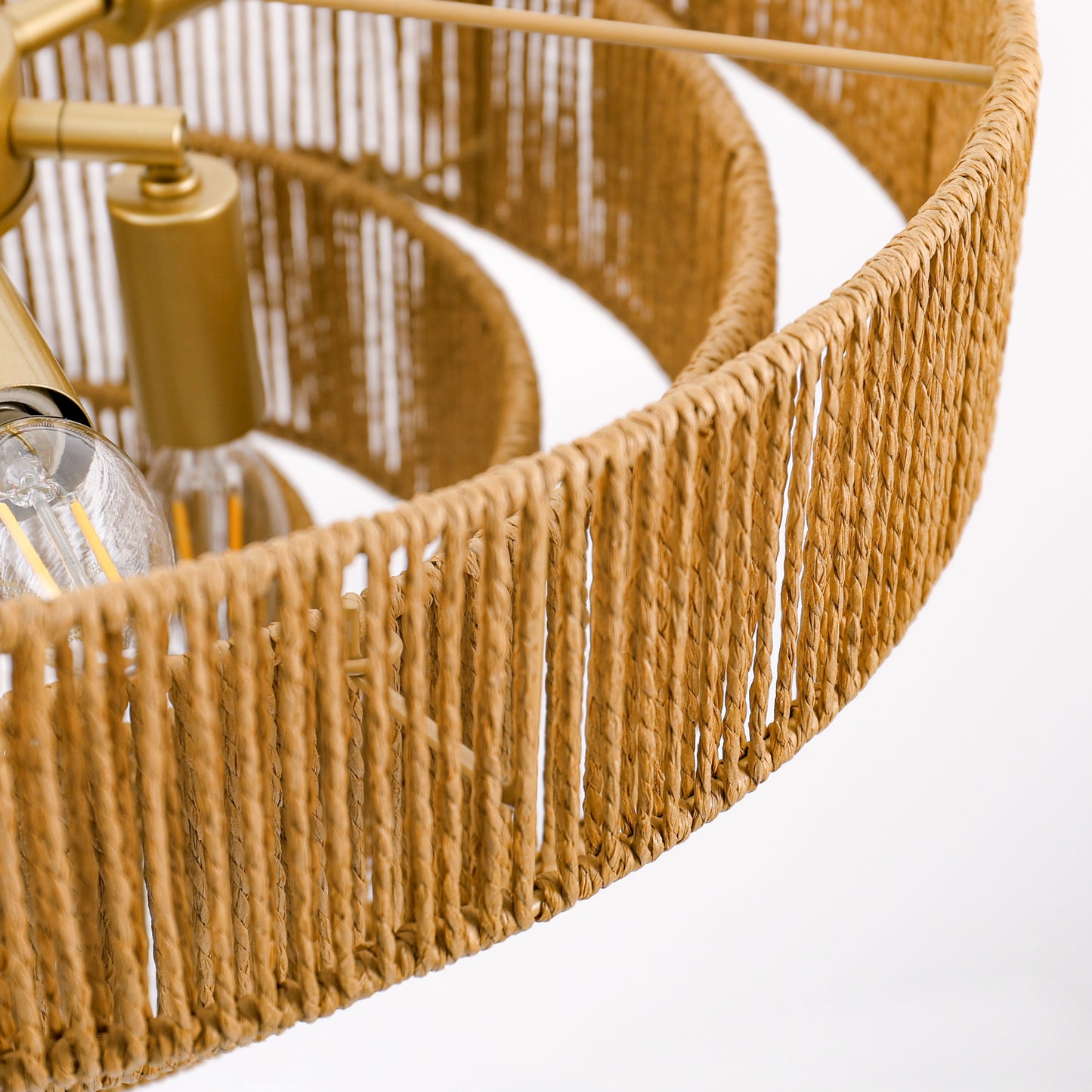 20in. 6-Light Hand Woven Rattan Pendant Light, Boho Brown Large Farmhouse Chandelier 4-Tier Rattan Shade for Living Room