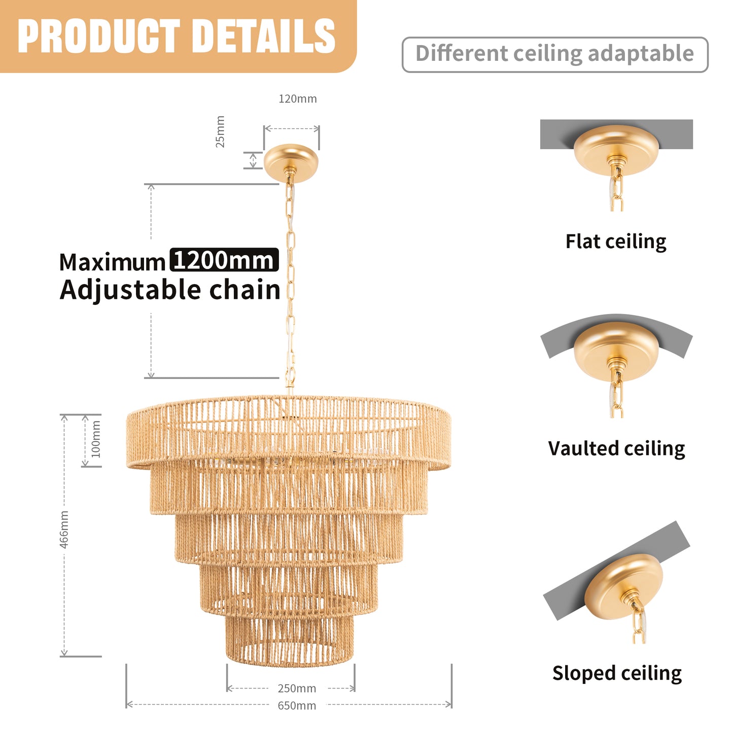 26 in. 8-Light Boho Brown Rattan Pendant, Affordable Brass E12 Chandelier