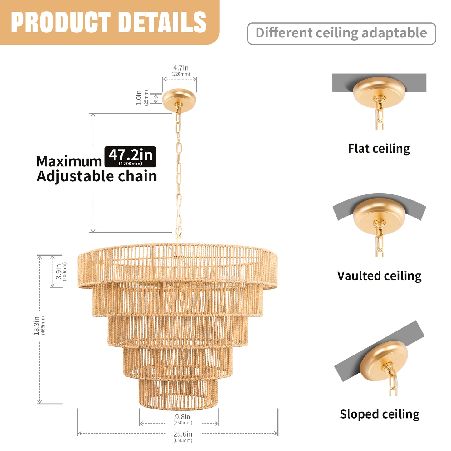 26 in. 8-Light Boho Brown Rattan Pendant, Affordable Brass E12 Chandelier