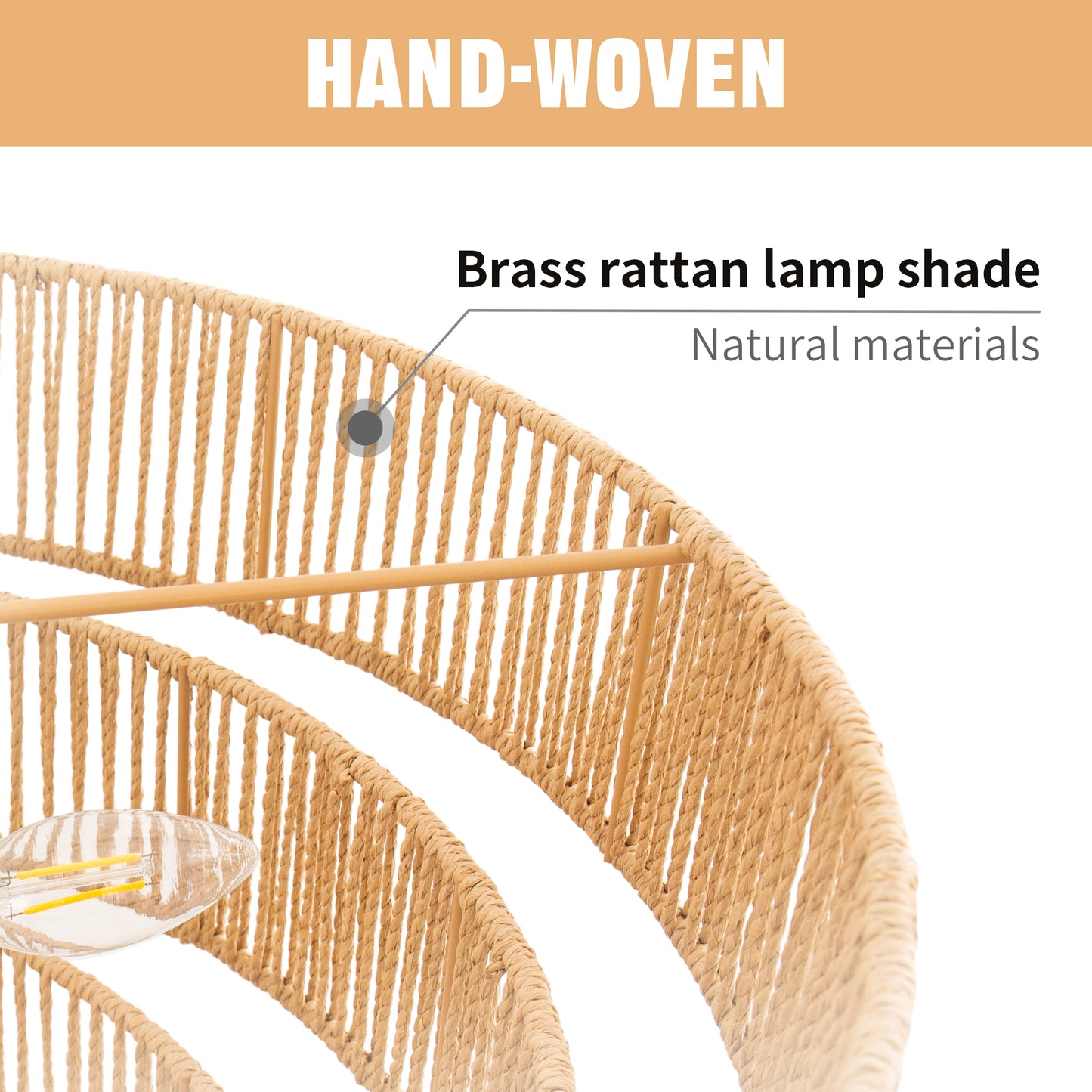 26 in. 8-Light Boho Brown Rattan Pendant, Affordable Brass E12 Chandelier