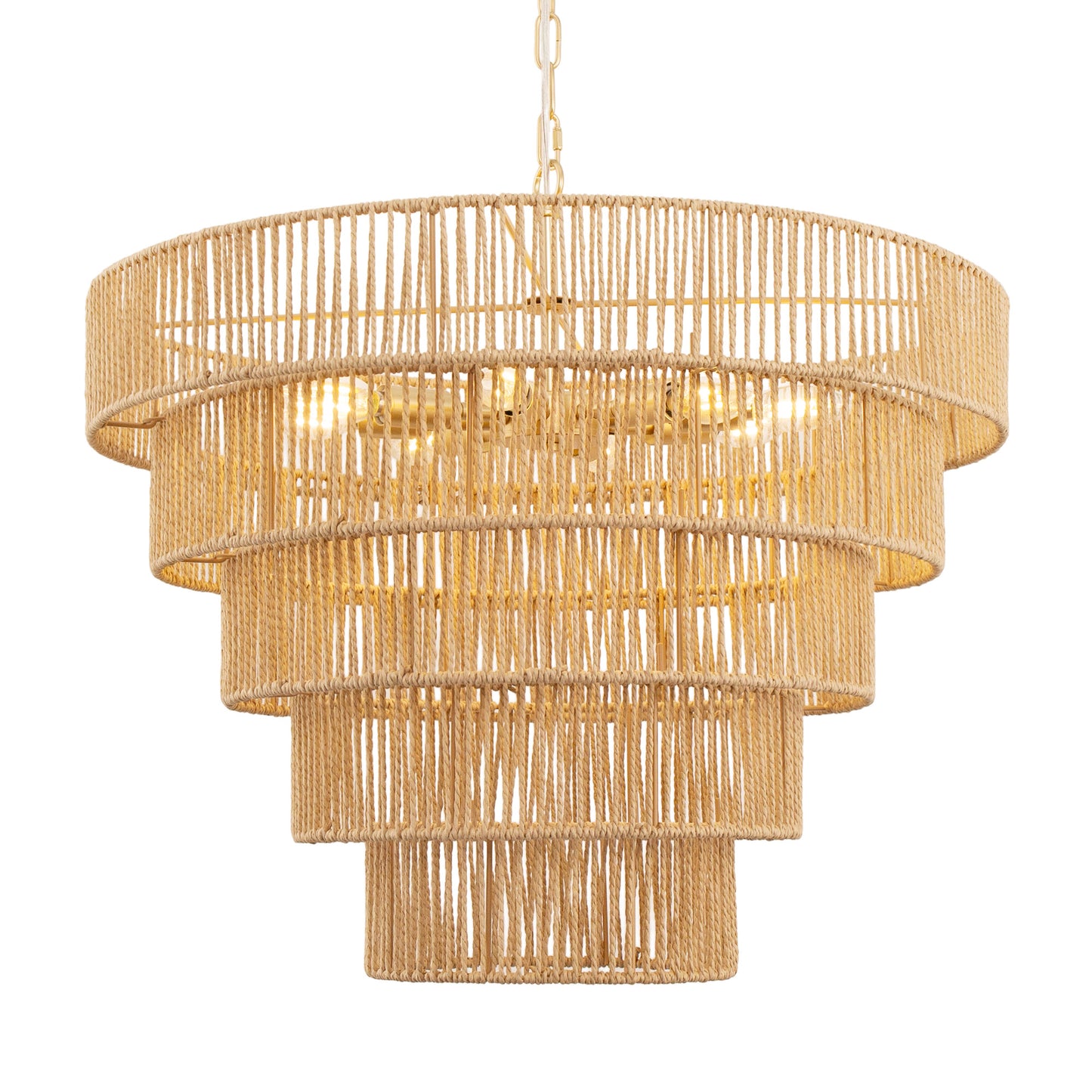 26 in. 8-Light Boho Brown Rattan Pendant, Affordable Brass E12 Chandelier