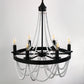 6-Light Matte Black Chandelier with White Wood Beads for Dining Rooms and Entryways