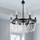 6-Light Matte Black Chandelier with White Wood Beads for Dining Rooms and Entryways