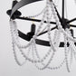 6-Light Matte Black Chandelier with White Wood Beads for Dining Rooms and Entryways