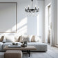 6-Light Matte Black Chandelier with White Wood Beads for Dining Rooms and Entryways