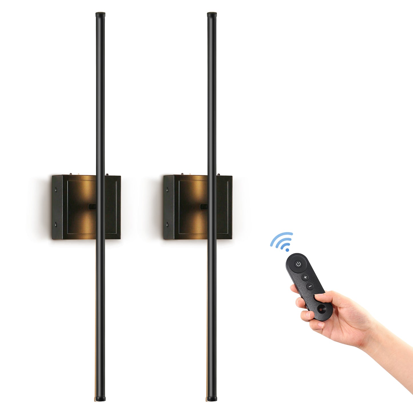 350° Rotate Black Dimmable Wireless Integrated LED Wall Sconce with Remote, Sconce Wall Decor for Living Room(2-Pack)