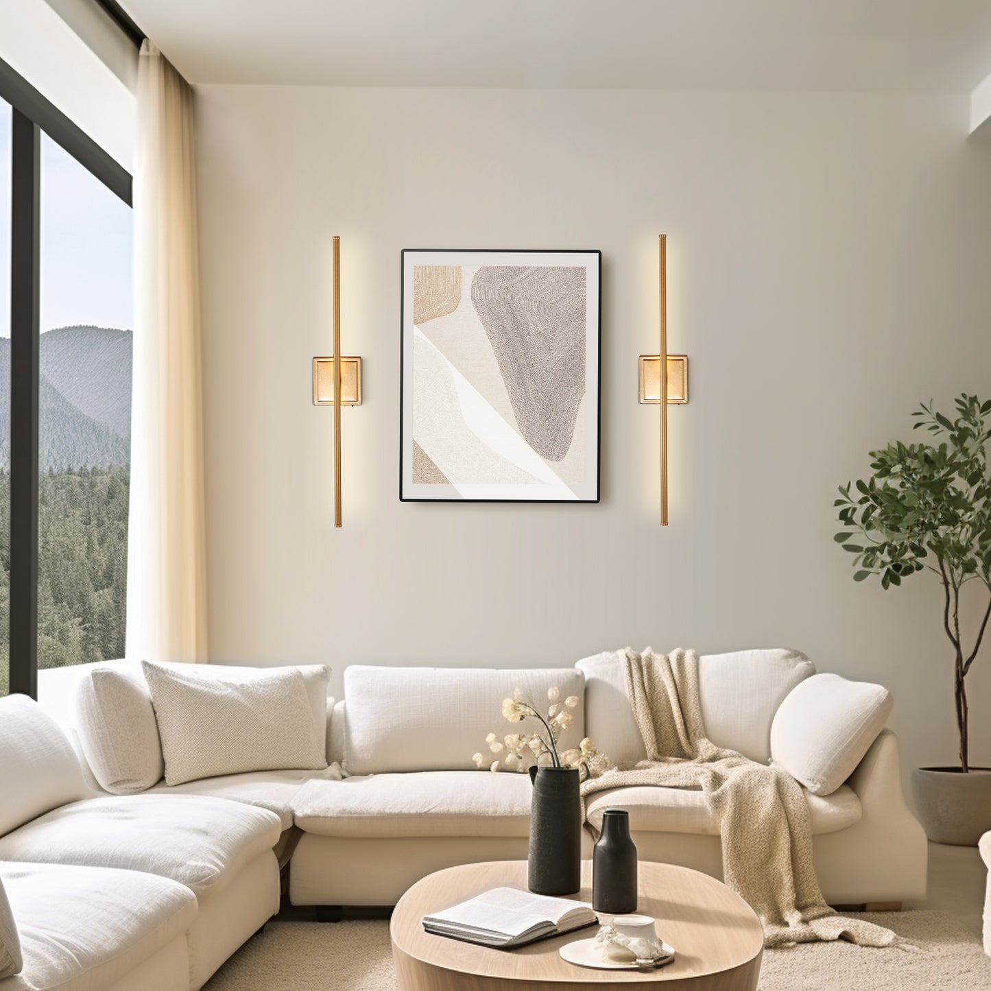 350° Rotate Gold Dimmable Wireless Integrated LED Wall Sconce with Remote, Sconce Wall Decor for Living Room(2-Pack)