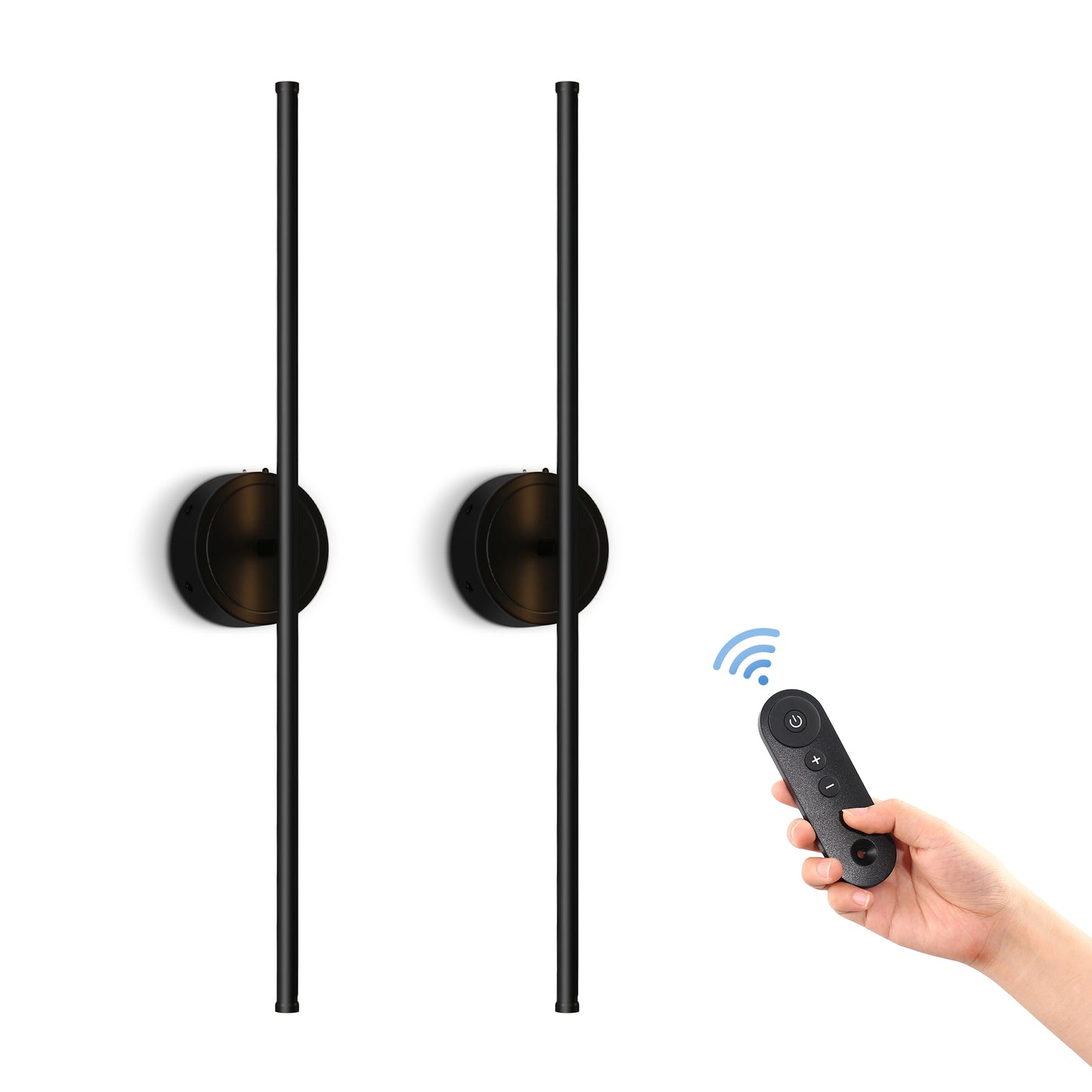 350° Rotate Black Dimmable Wireless Integrated LED Wall Sconce with Remote, Sconce Wall Decor for Living Room(2-Pack)