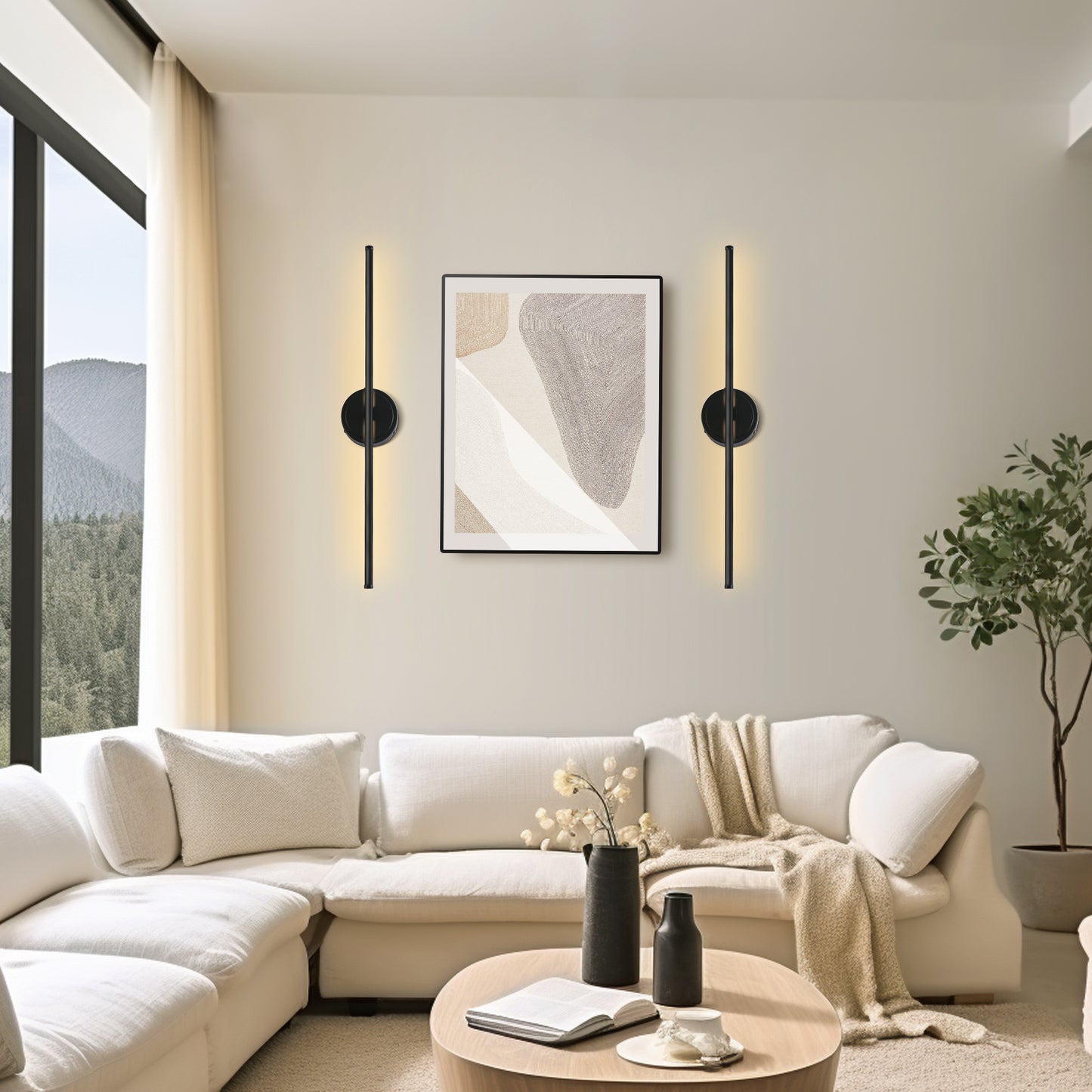 350° Rotate Black Dimmable Wireless Integrated LED Wall Sconce with Remote, Sconce Wall Decor for Living Room(2-Pack)
