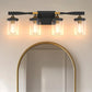 26 in. 4-Light Black and Gold Vanity Light with Clear Glass Shades for Bathroom