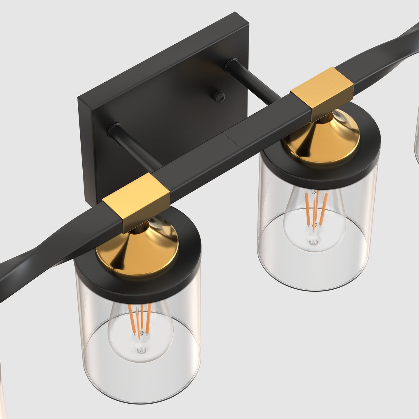 26 in. 4-Light Black and Gold Vanity Light with Clear Glass Shades for Bathroom
